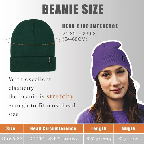 Vista 8 de Gorros de lana para mujeres y hombres, unisex, de punto suave, con puños, diseño de calavera, elástico, color sólido, sombreros de invierno