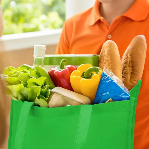 Vista 5 de Jexine 80 bolsas de comestibles reutilizables a granel, bolsas de tela no tejidas a granel, bolsas de compras de regalo multicolor con asas, bolsa