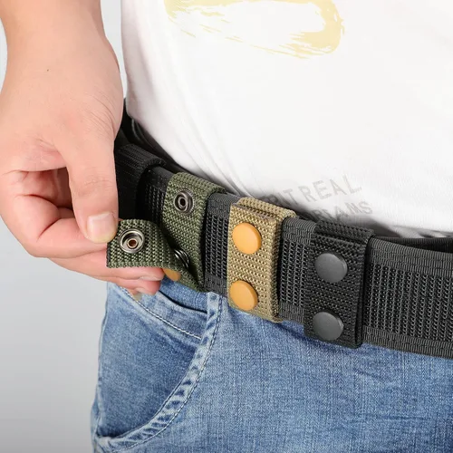 Vista 4 de FRTKK Cinturón de servicio con broches dobles para cinturón de 2¼ pulgadas de ancho, cinturón táctico de seguridad, accesorios de equipo militar
