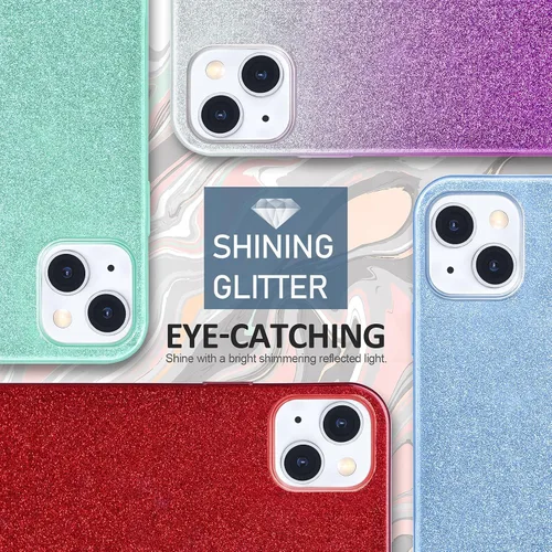 Vista 8 de MATEPROX Funda protectora para iPhone 13 Mini/12 Mini - Bling Sparkle Cute - Funda protectora para niñas y mujeres (verde degradado)