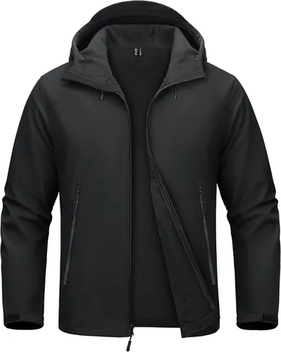 Vista 9 de MAGCOMSEN Chaqueta impermeable Softshell para hombre, con forro polar, ligera, con capucha, rompevientos, para invierno, senderismo, táctica