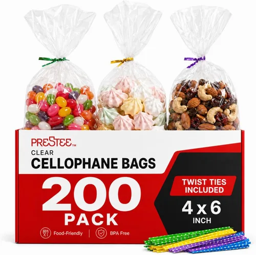 Vista 10 de Prestee Bolsas de celofán transparente autosellantes – Paquete de 200 bolsas de plástico transparente para embalaje, golosinas, regalos y bolsas