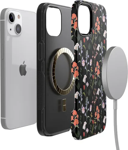 Vista 7 de Casely Funda para iPhone 13 Jardín Secreto Flores mixtas Diseño protector audaz Compatible con MagSafe