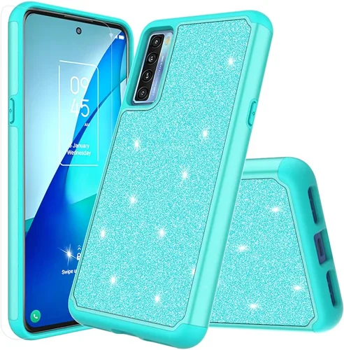 Vista 7 de Funda diseñada para TCL 20S con purpurina con vidrio templado, absorción de golpes, antiarañazos, resistente, duradera, protección contra caídas Oro