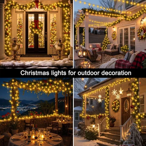 Vista 8 de echosari Guirnalda de 400 Luces LED de Navidad Conectables, Luces de Cadena Extra Largas de 66 Pies para Exteriores Conectables de Extremo a Extremo