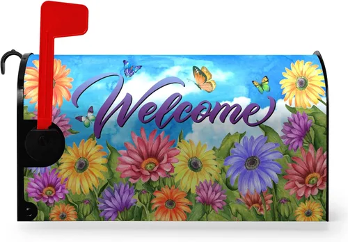 Vista 79 de Funda magnética para buzón patriótico de verano del 4 de julio, cubierta para buzón de bandera de Estados Unidos, diseño floral, Día