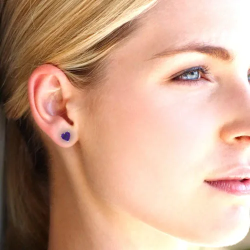 Vista 5 de Aretes de tuerca de diseño de amatista púrpura natural de 1.0 ct ideales VVS1 sin conflictos, diseño de amatista púrpura natural, oro blanco de 14