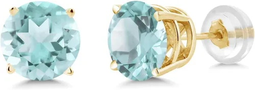 Vista 2 de Gem Stone King Aretes redondos de oro amarillo de 14 quilates con piedra natal de 0.197 in Aretes de oro para mujer
