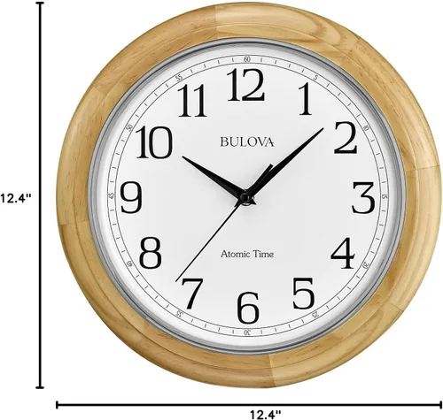 Vista 9 de Bulova C5005 Reloj de pared analógico atómico de madera Establece automáticamente la hora Grandes números romanos Funciona con pilas Diseño