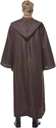 Vista 5 de CosplaySky Disfraz para adultos, túnica con capucha, uniforme de color marrón
