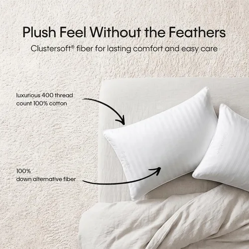 Vista 6 de Calvin Klein Bed Pillows Queen Size Set of 2, Medium Soft Gusseted Pillow