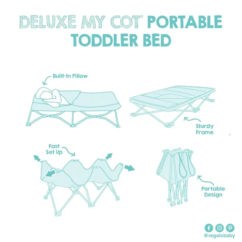 Vista 14 de Regalo My Cot Deluxe Cama portátil para niños pequeños, incluye saco de dormir, azul marino