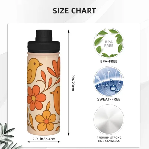 Vista 4 de Abstract flowers Printed Insulated Water Bottle, 18oz Stainless Steel Funny Travel Mug, Leakproof Hot & Cold for Sports, Gym, Hiking