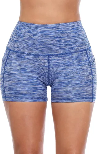 Vista 3 de CADMUS Pantalones cortos deportivos de tiro alto para mujer, para yoga, acondicionamiento físico y correr, con bolsillos profundos