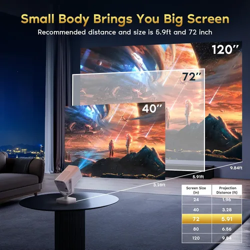 Vista 7 de Mini proyector portátil con WiFi 6 y Bluetooth 5.2 Android, soporte 1080P 4K con aplicaciones integradas, 200 lúmenes ANSI, corrección Keystone