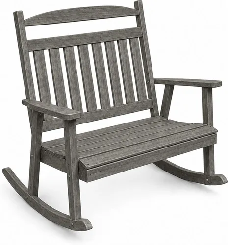 Vista 22 de Amish Made Antique Mahogany Double Rocking Chair Bench, HDPE Made in USA