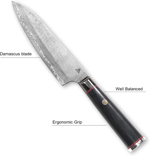 Vista 3 de Miyake Cuchillo de chef japonés Gyuto de 7.5 pulgadas, cuchillo de cocina afilado de acero inoxidable 9Cr18MoV con mango G10 y madera de Pakkawood
