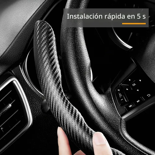 Vista 4 de Funda de volante de fibra de carbono de 3 piezas, protector para volante de automóvil con forro antideslizante, microfibra transpirable universal