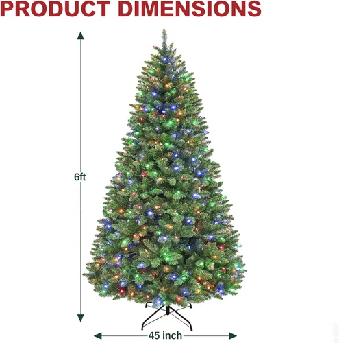 Vista 9 de Hykolity - Árbol de Navidad artificial preiluminado de 6 pies con 250 LED multicolor, ramas de PVC ignífugas, 1,032 puntas, 10 modos