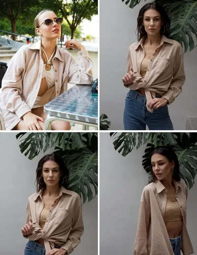 Vista 2 de Hotouch Camisa de manga larga con botones para mujer, estilo casual, ajuste holgado, color rosa, con bolsillos