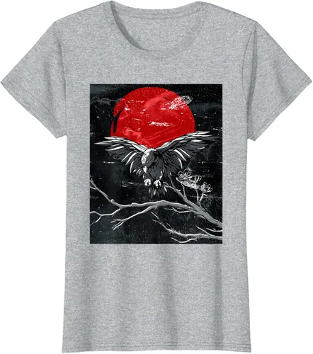 Vista 22 de Red Moon Raven - Camiseta japonesa de cuervo negro, Negro, S