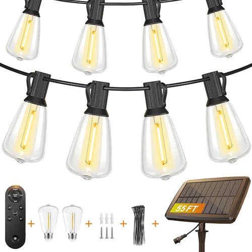 Vista 13 de BLIATLUS Guirnalda de luces solares superbrillantes de 100 pies para exteriores, impermeable, con control remoto, 30+2 bombillas LED ST38
