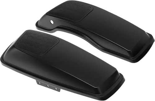 Vista 14 de TCT-MOTORPARTS Alforjas de mezclilla negra con tapas, bocina de 5 x 7 pulgadas, rejillas para Harley Street Glide Road King Road Glide Ultra Limited