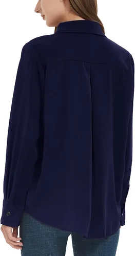 Vista 3 de YAMANMAN Blusa clásica de gasa con botones para mujer, manga larga, cuello