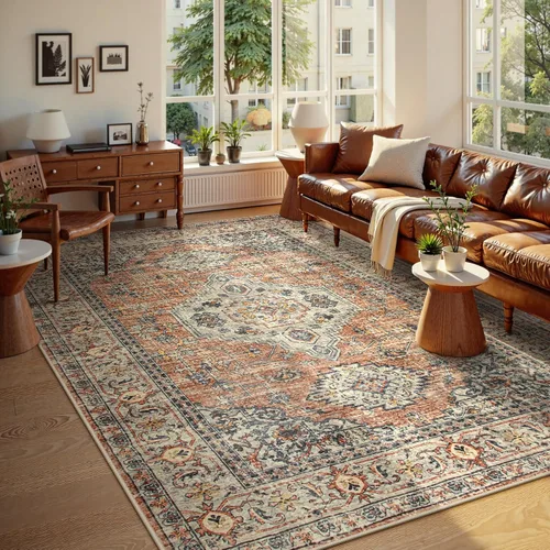 Vista 64 de Lahome Alfombra oriental lavable de área pequeña, 2 x 3 pies, para entrada, cocina, ultra fina, suave, tapete antideslizante para puerta de Azul