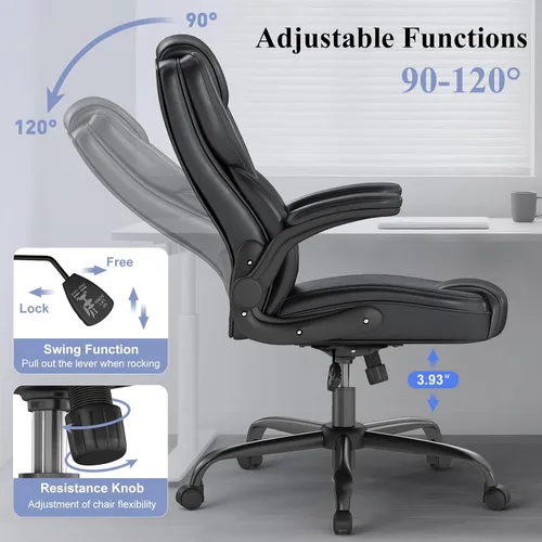 Vista 5 de AnyGod Executive Office Chair, Comfy Computer Chair with Flip-Up Armrests Adjustable Lumbar Support, PU Leather, Swivel Task Chair, Home Office