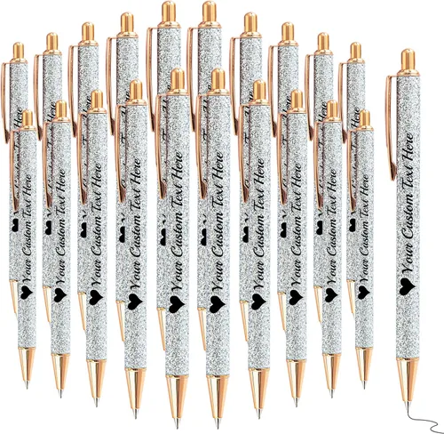 Vista 32 de Bolígrafos con purpurina personalizados con nombre, bolígrafos bonitos y bonitos personalizados, bolígrafos retráctiles de tinta negra, suministros