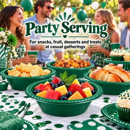 Vista 4 de Paquete de 12 cuencos de plástico desechables de 12 onzas, aperitivos y Verde oscuro