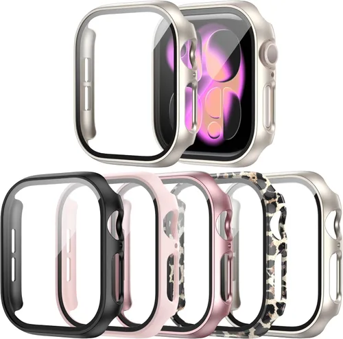 Vista 16 de Paquete de 14 fundas para Apple Watch Series 3 2 1 de 38 mm con protector de pantalla de vidrio templado, funda protectora totalmente rígida