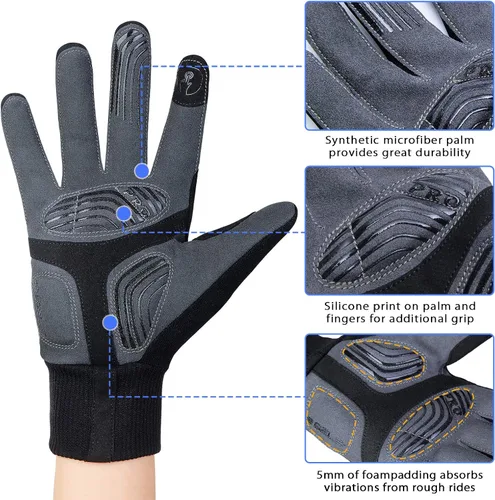Vista 5 de Souke Sports Guantes de ciclismo de invierno para hombres y mujeres, guantes de bicicleta acolchados con pantalla táctil, resistentes al agua