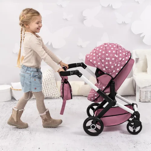 Vista 6 de Bayer Design Xeo - Cochecito de muñeca plegable de 18 pulgadas con bolsa, estrellas Convertible 2-in-1 pushchair with swivel wheels and reversible