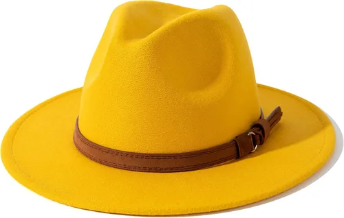 Vista 14 de Lisianthus Sombrero Fedora de ala ancha vintage para hombre y mujer con hebilla de cinturón Negro