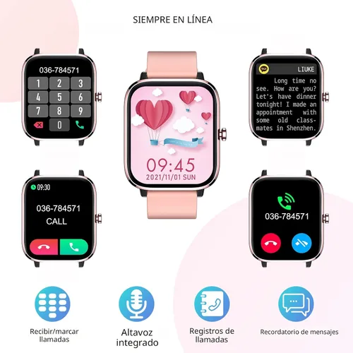 Vista 2 de Reloj inteligente para mujer, monitor de llamadas, monitor de actividad física, frecuencia cardíaca y sueño, pantalla táctil de 1.69 pulgadas