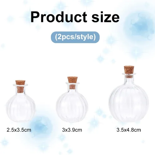 Vista 2 de 6 mini botellas de vidrio redondas de vidrio esférico de deseos con tapones de corchos, tarros pequeños transparentes para bodas, fiestas