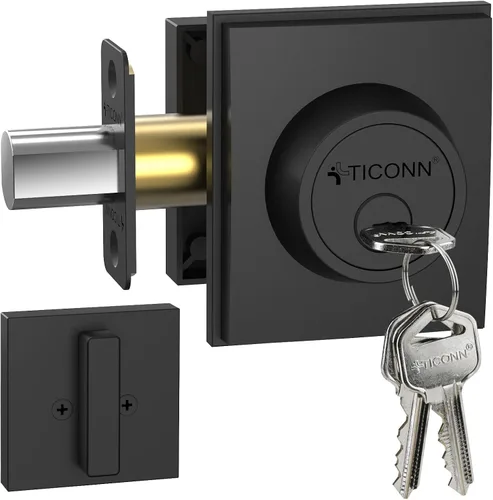 Vista 16 de TICONN Juego de manijas para puerta delantera doble, palanca de puerta cuadrada de servicio pesado y combo de cerrojo de cilindro único para puertas