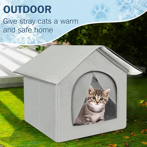 Vista 7 de Casa resistente y refrescante para gatos al aire libre, resistente a la intemperie y aislada para gatos al aire libre e interior, casa impermeable