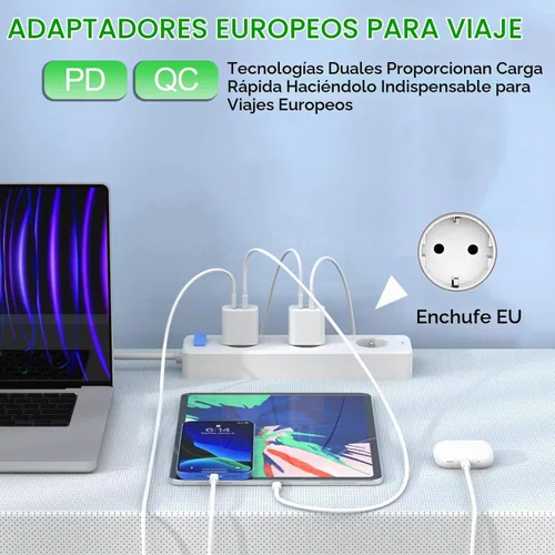 Vista 2 de Paquete de 2 cargadores europeos, PD20W QC18W adaptador de enchufe de viaje