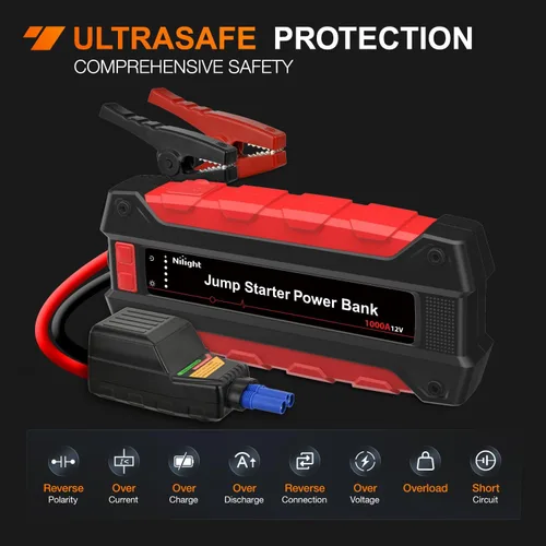 Vista 9 de Nilight Arrancador de Batería de Coche de 1000A para Motores de Gasolina de hasta 6.0L y Diésel de 4.0L de 12V Paquete Amplificador de Arranque
