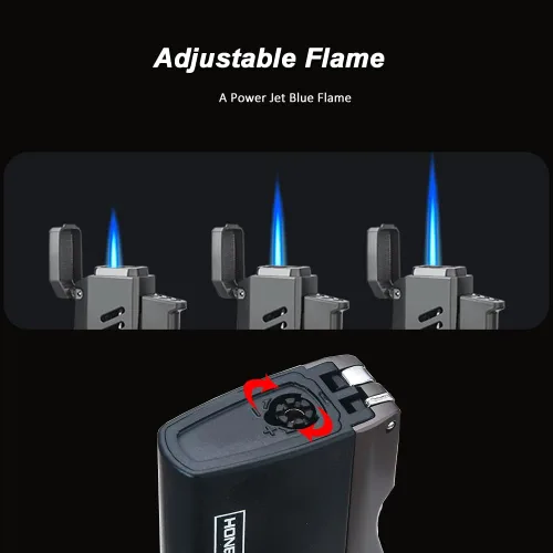 Vista 5 de PROMISE Jet Torch - Encendedor de puros, llama ajustable, recargable con butano, para exteriores (negro)