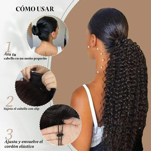 Vista 5 de Extensión de cola de caballo de cabello humano de 12 pulgadas con cordón rizado profundo para mujeres negras, extensión rizada 3C, color negro