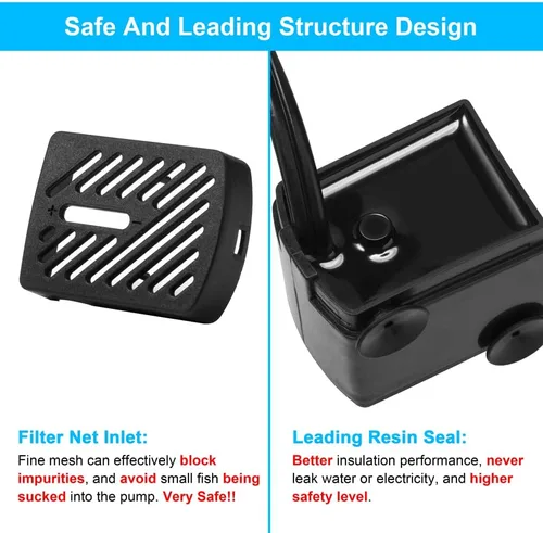 Vista 4 de DaToo 50 gal/hr 3W Bomba de agua sumergible pequeña Bomba de fuente mini ultra silenciosa para acuario, tanque de peces, estanque, estatua, cultivos