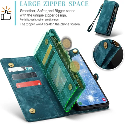 Vista 4 de Asuwish Funda de teléfono para Samsung Galaxy S23 5G con cremallera, funda desmontable con protector de pantalla de vidrio templado y tarjetero