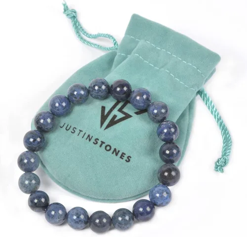 Vista 4 de Justinstones pulsera elástica de piedras semipreciosas redondas de 10 mm, unisex, 6,5 pulgadas.