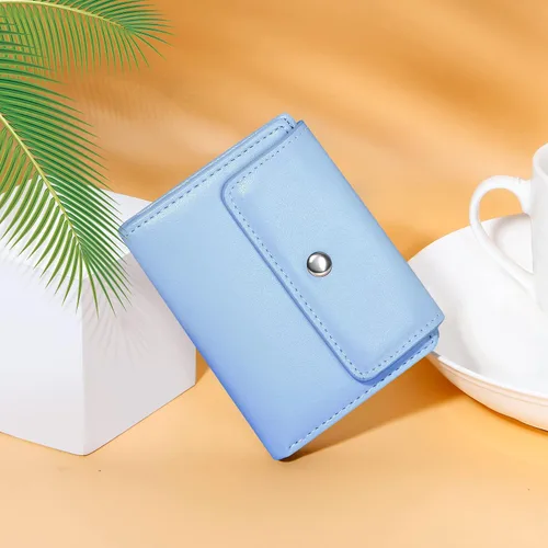 Vista 6 de VOCUS Billetera pequeña para mujer, con bloqueo RFID, de piel sintética, tarjetero, mini bolso compacto plegable con bolsillo para monedas