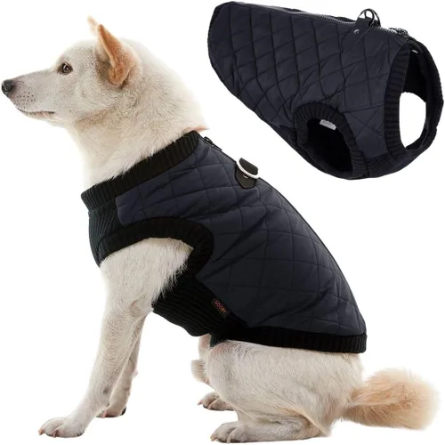 Vista 24 de Gooby – Chaleco de moda para perro, chaqueta negra, talla XS – cálido chaleco bomber con cremallera y doble anillo en D para correa – suéter