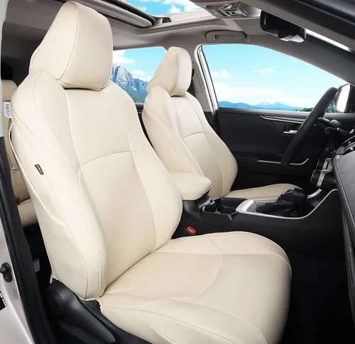 Vista 18 de Fundas de asiento RAV4 de ajuste personalizado, piel sintética impermeable para Toyota RAV4 2013-2018 (beige)
